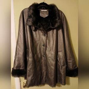 Faux leather and faux fur coat